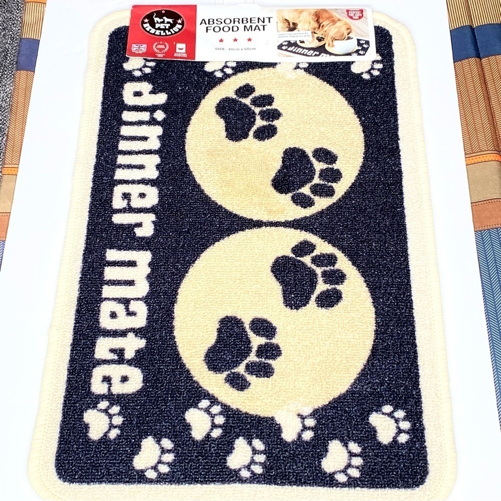 Absorbent Dog Food Mat - Navy Blue & Beige - New with Tag